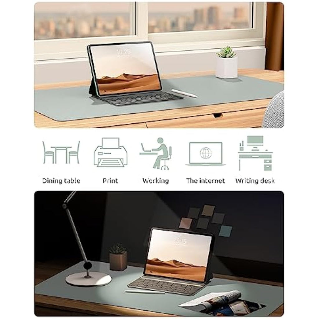 YSAGi Leather Desk Mat – Large Waterproof PU Mouse Pad, Grayish Green