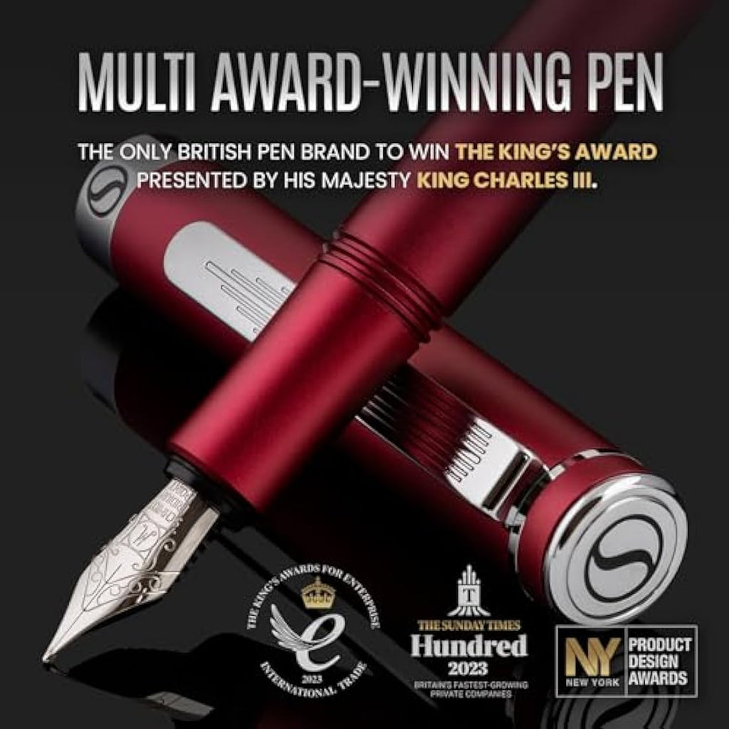 Scriveiner Luxury EDC Fountain Pen – Fine Schmidt Nib, Matt Red Aluminum