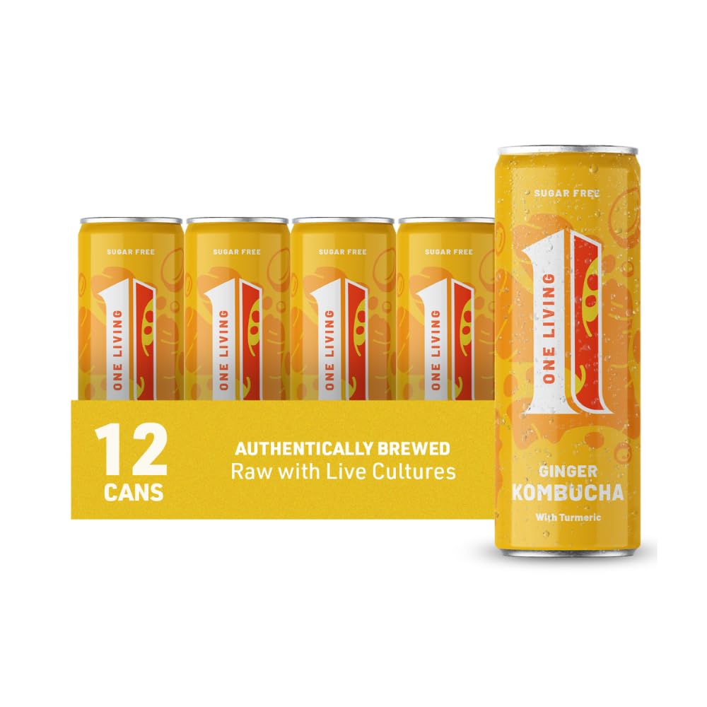 One Living Ginger & Turmeric Sugar Free Kombucha – 12 x 250ml Cans