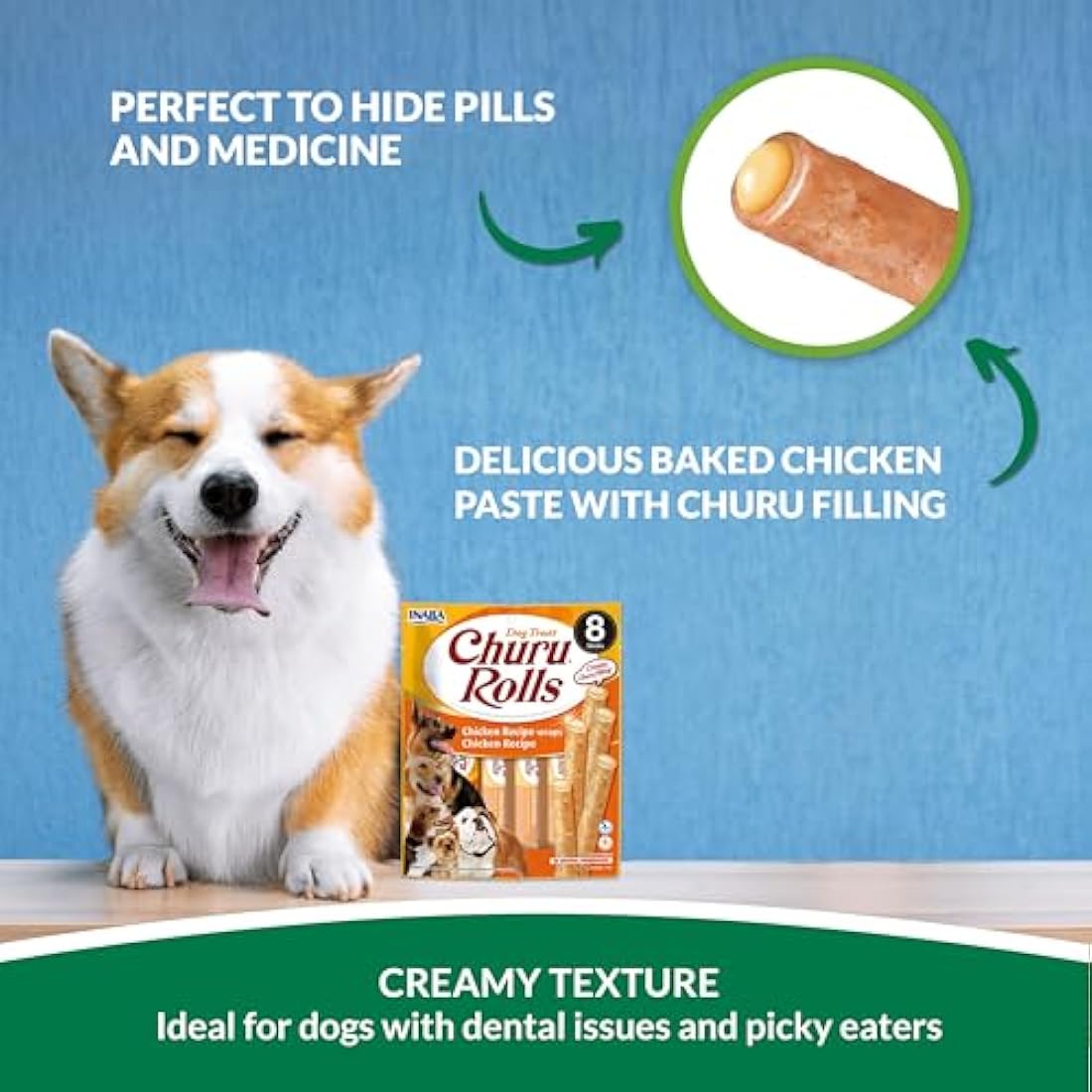 Inaba Churu Rolls Chicken & Salmon Grain-Free Dog Treats (8 Pack)