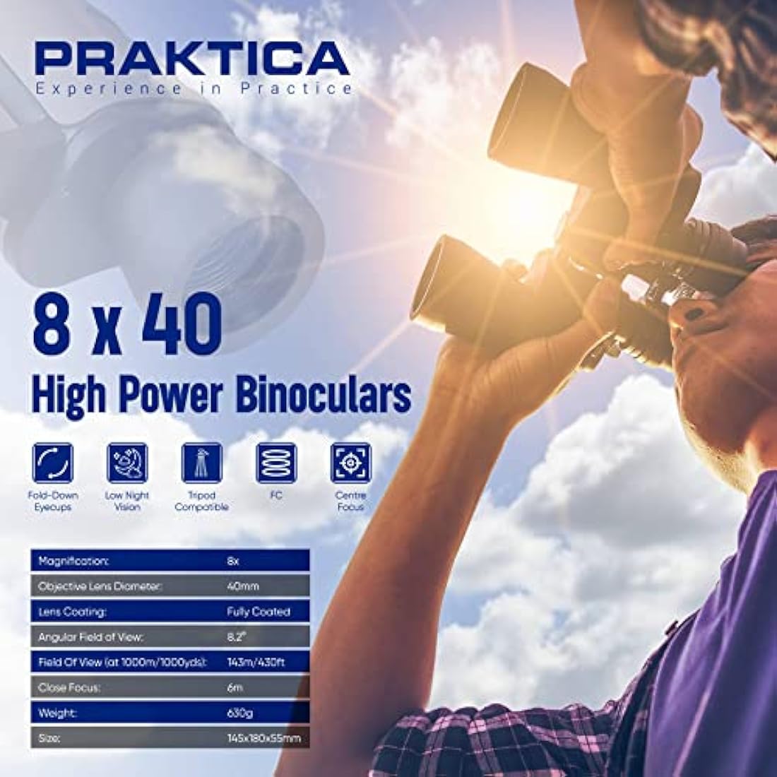 Praktica Falcon 8x40mm Porro Prism Binoculars – Lightweight Field Optics