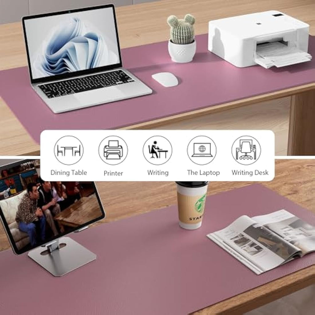 Aothia PU Leather Desk Mat – Non-Slip Office Blotter & Writing Pad, Dark Pink