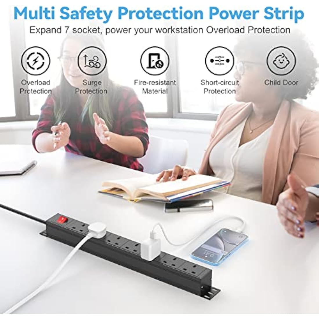 HANNELORE 7 Way Surge Protected Extension Lead | 3M Rack Mount PDU