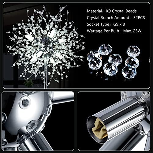 Rayofly Modern Crystal Fireworks Floor Lamp | 8-Light Chrome Standing Lamp