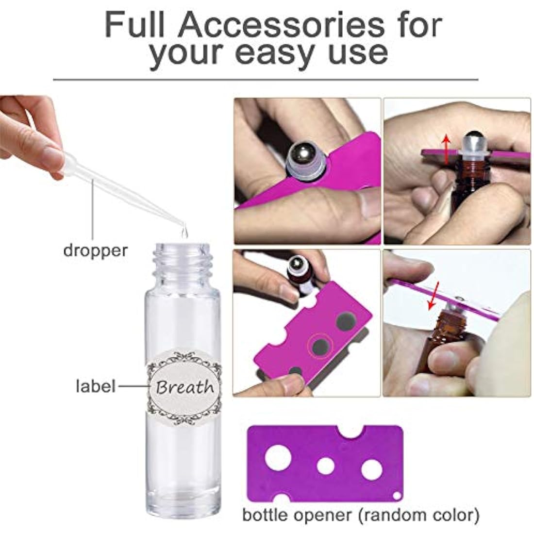 Yalbdopo 10ml Glass Roller Bottles - 10 Pack Refillable Roll-on Set