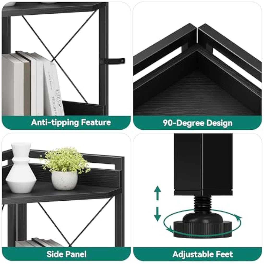 YITAHOME Corner Bookshelf | 4-Tier Industrial Storage Rack with Cabinet