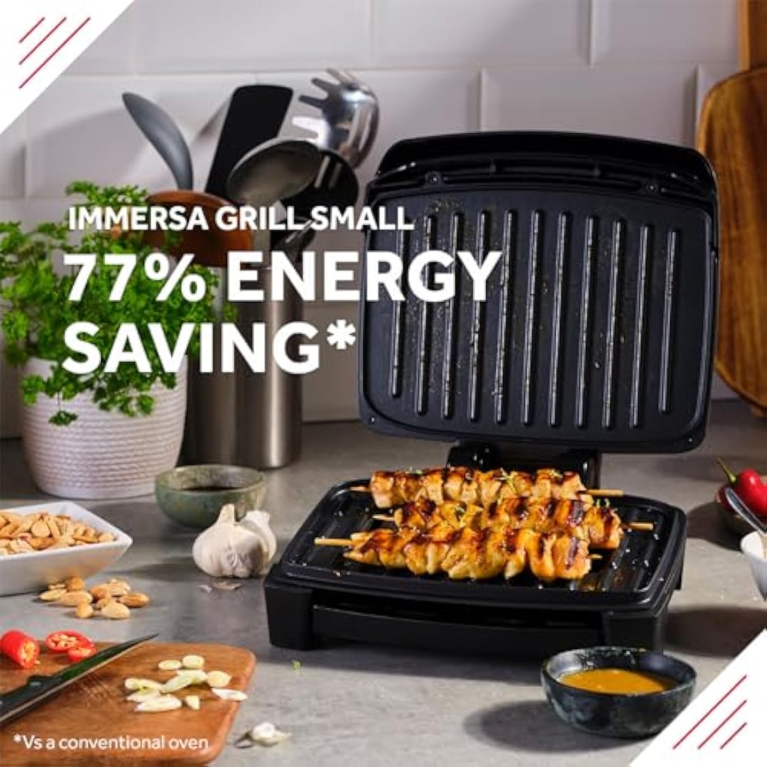 George Foreman Immersa Small Electric Grill | Dishwasher Safe Black
