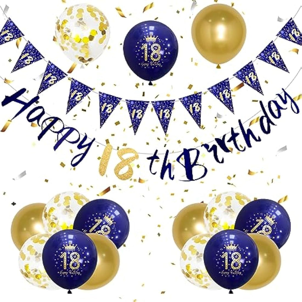 18th Birthday Decorations for Boys – Navy Blue & Gold Balloon Kit