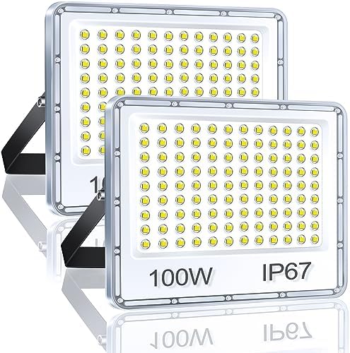 YIQIBRO 100W LED Floodlight Outdoor 2-Pack | IP67 Waterproof 10000LM