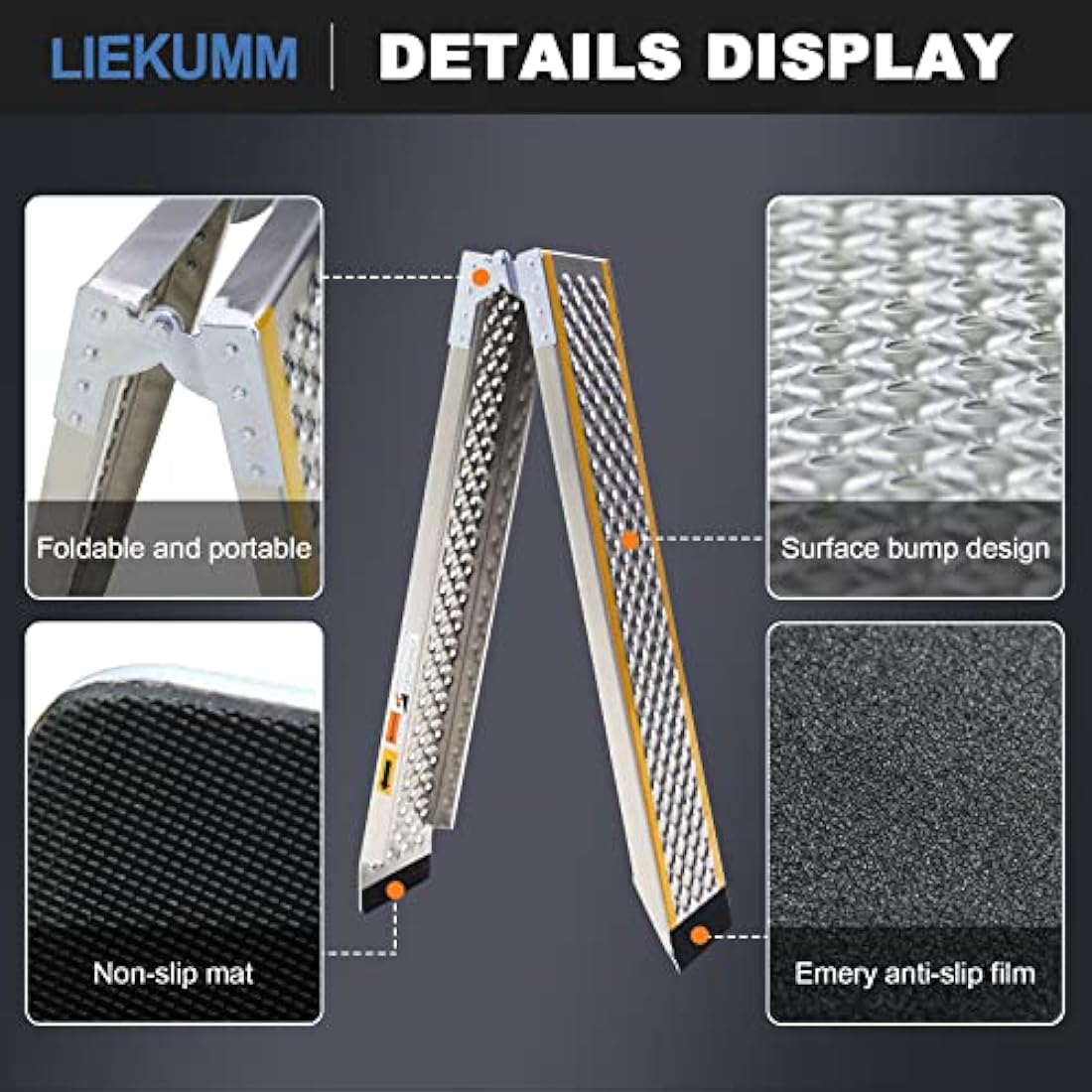 LIEKUMM Folding Aluminum Motorcycle Ramp | 300kg Capacity Loading Ramp