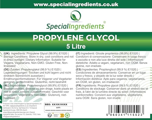 Jolof Store Mono-Propylene Glycol (MPG) 5L | USP/EP Pharma Food Grade