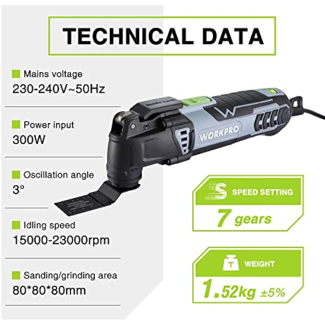 WORKPRO 300W Oscillating Multi Tool Kit | 7 Speeds with 17pc Accessories