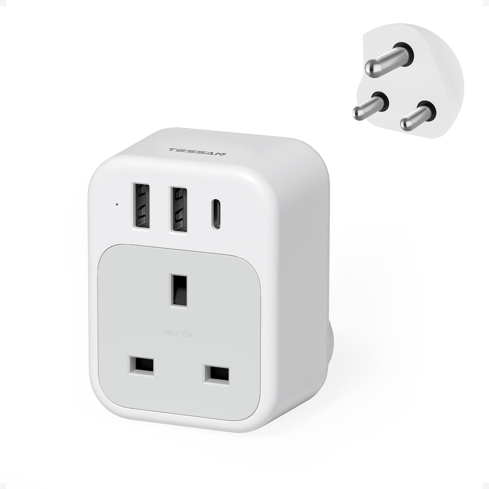 TESSAN South Africa Plug Adapter | Type M Travel Adaptor with USB C