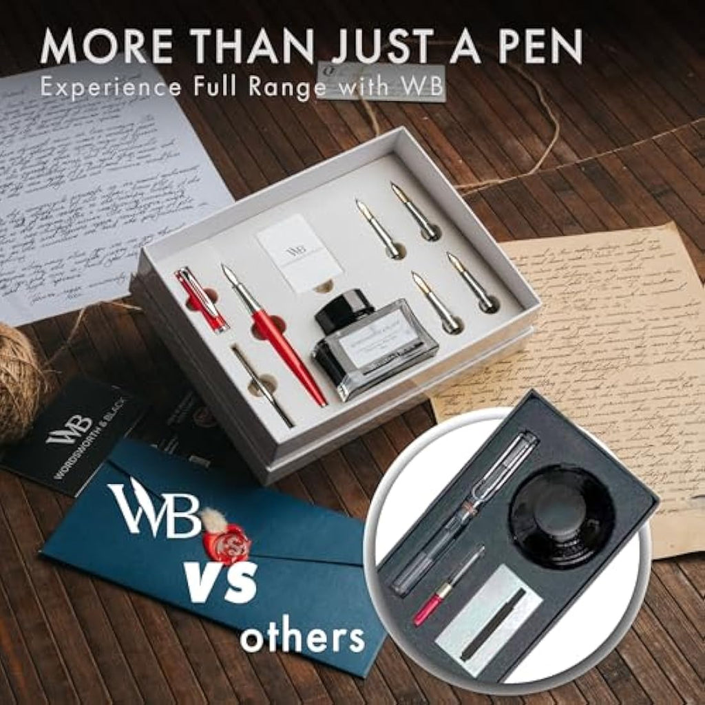 Wordsworth & Black Fountain Pen Gift Set with Ink and Nibs – Red Chrome