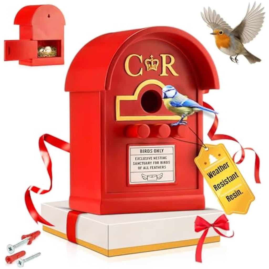 Wrenbury Red Post Box Bird House - Resin Hanging Nesting Box for Small Birds
