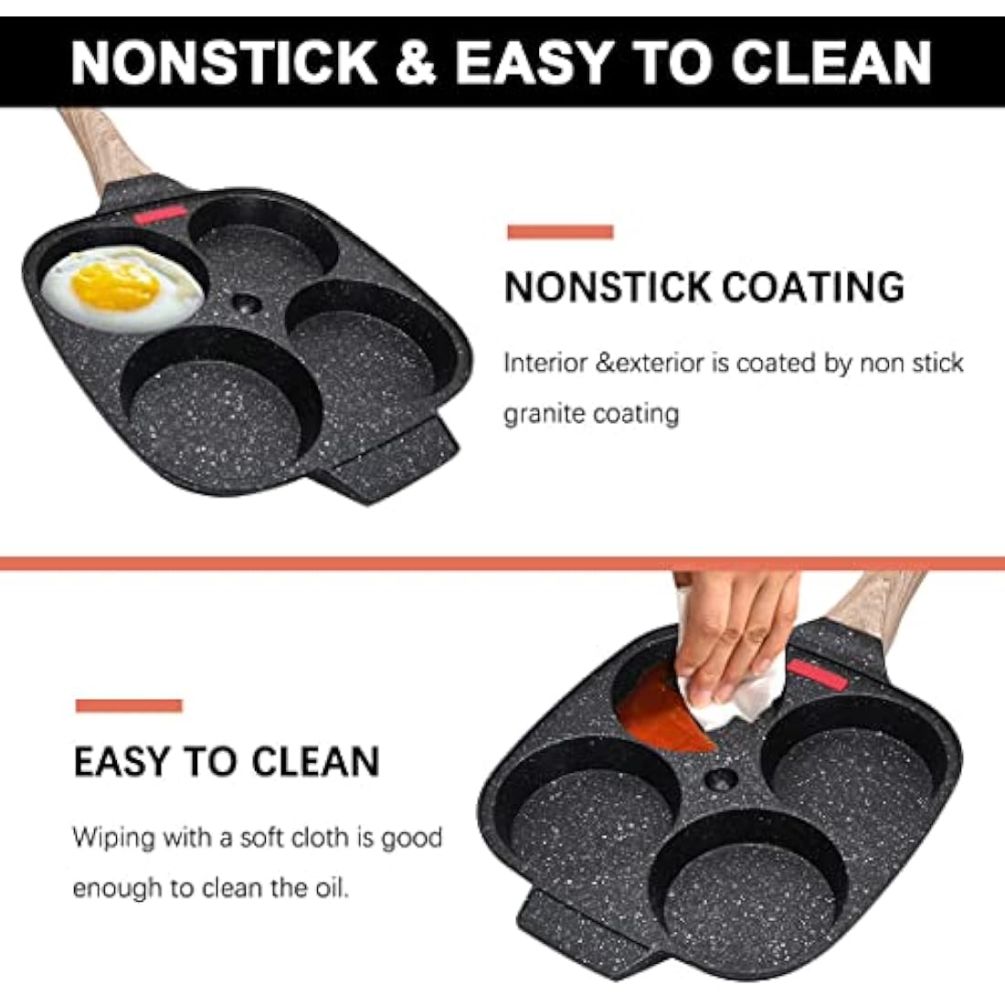 Bobikuke 4-Hole Non-Stick Egg Frying Pan with Lid | Aluminum Pancake Pan