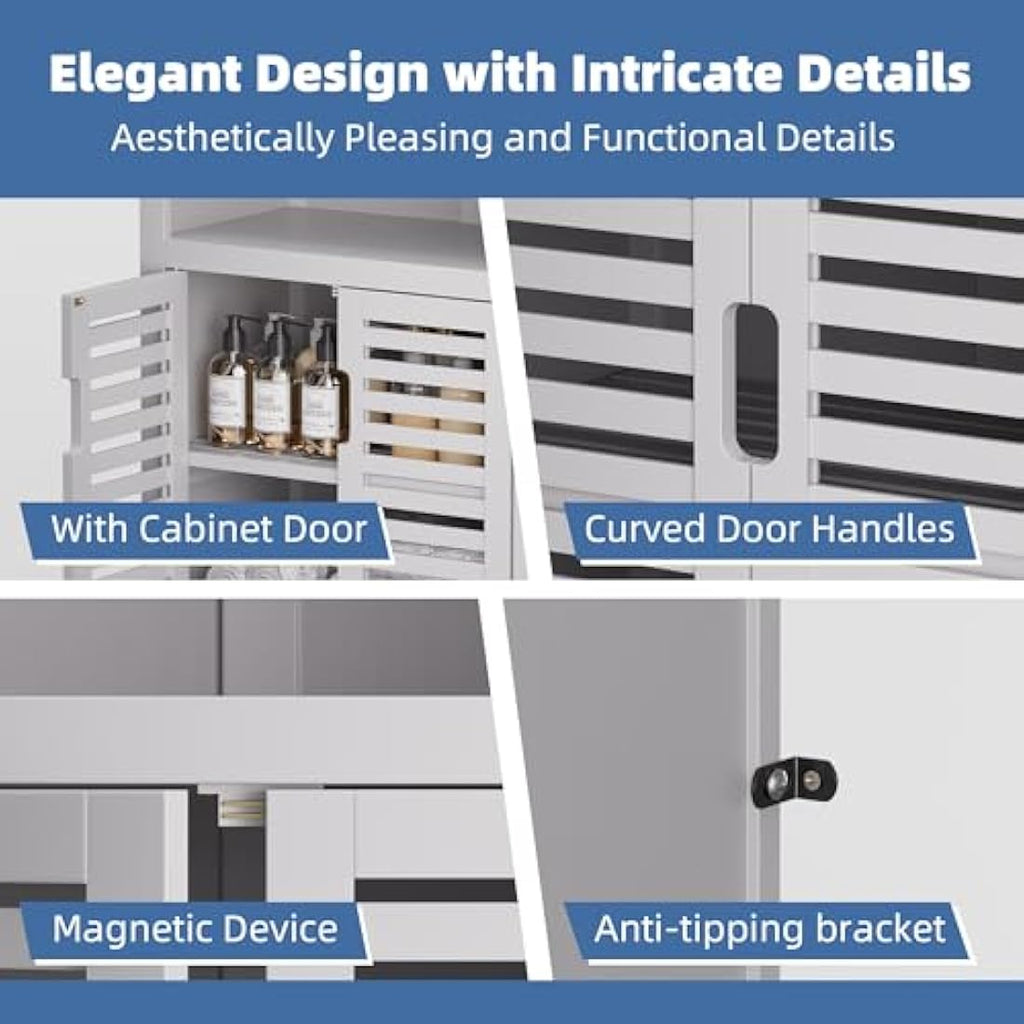 HITNET Bamboo Bathroom Floor Storage Cabinet | 2-Door Freestanding Organizer