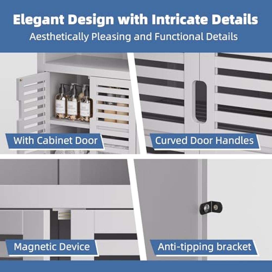 HITNET Bamboo Bathroom Floor Storage Cabinet | 2-Door Freestanding Organizer