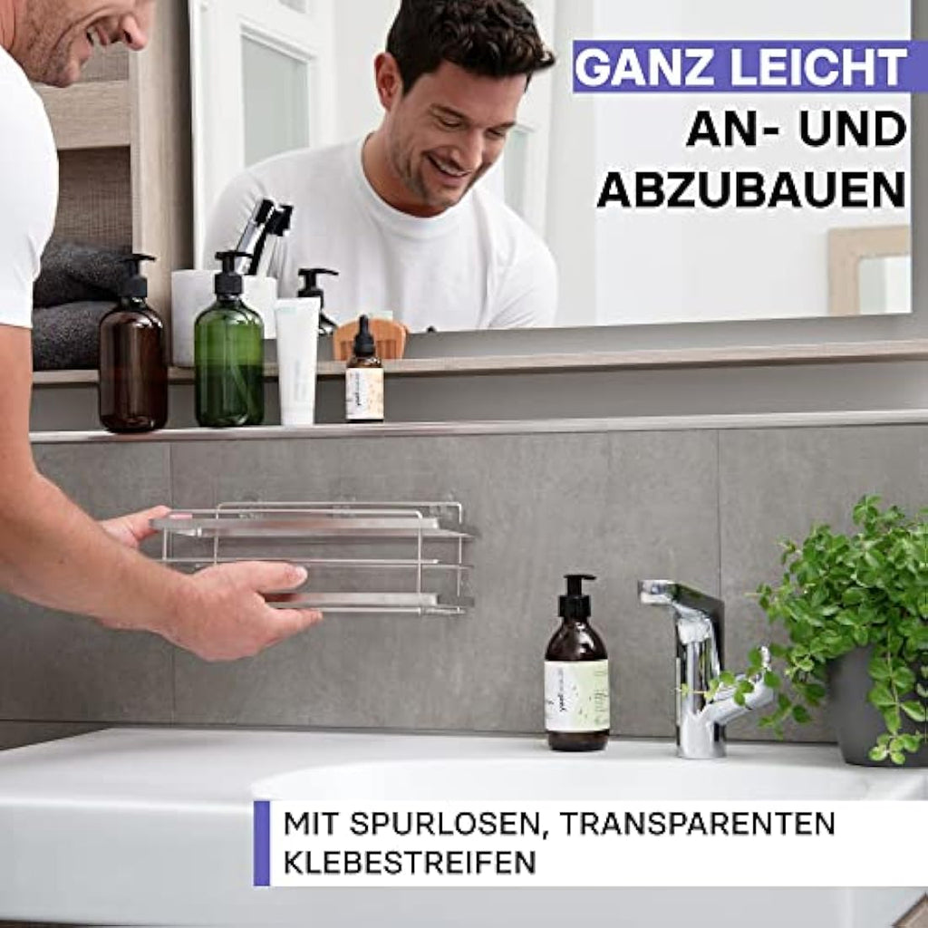 KINCMAX Shower Caddy | 2-Pack Adhesive Stainless Steel Bathroom Shelf