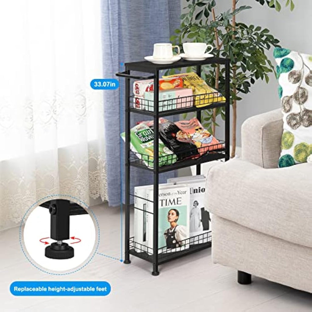 Jolof Store 4-Tier Slim Rolling Storage Cart – Narrow Metal Utility Trolley