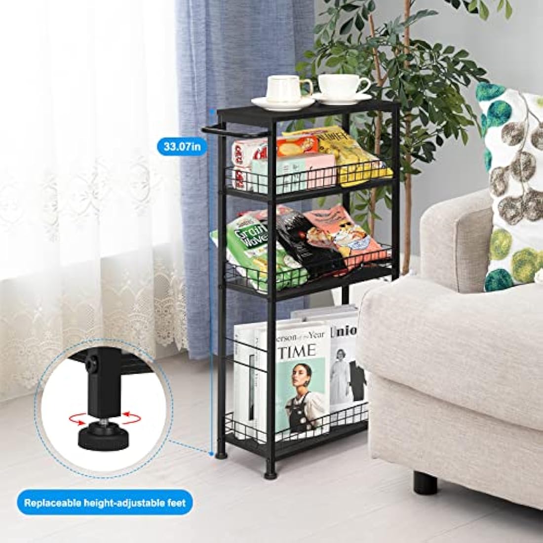 Jolof Store 4-Tier Slim Rolling Storage Cart – Narrow Metal Utility Trolley