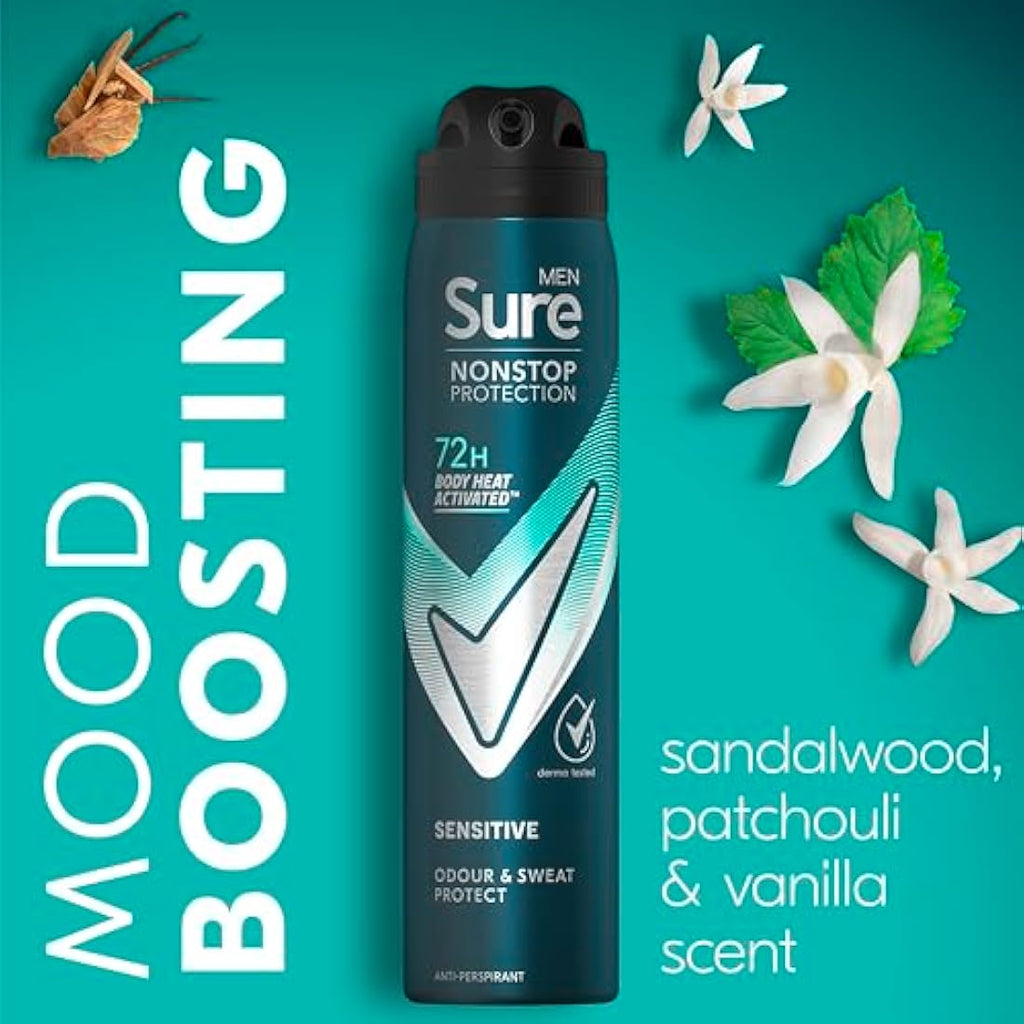 Sure Men Sensitive Anti-Perspirant Deodorant Spray - 6 x 250ml