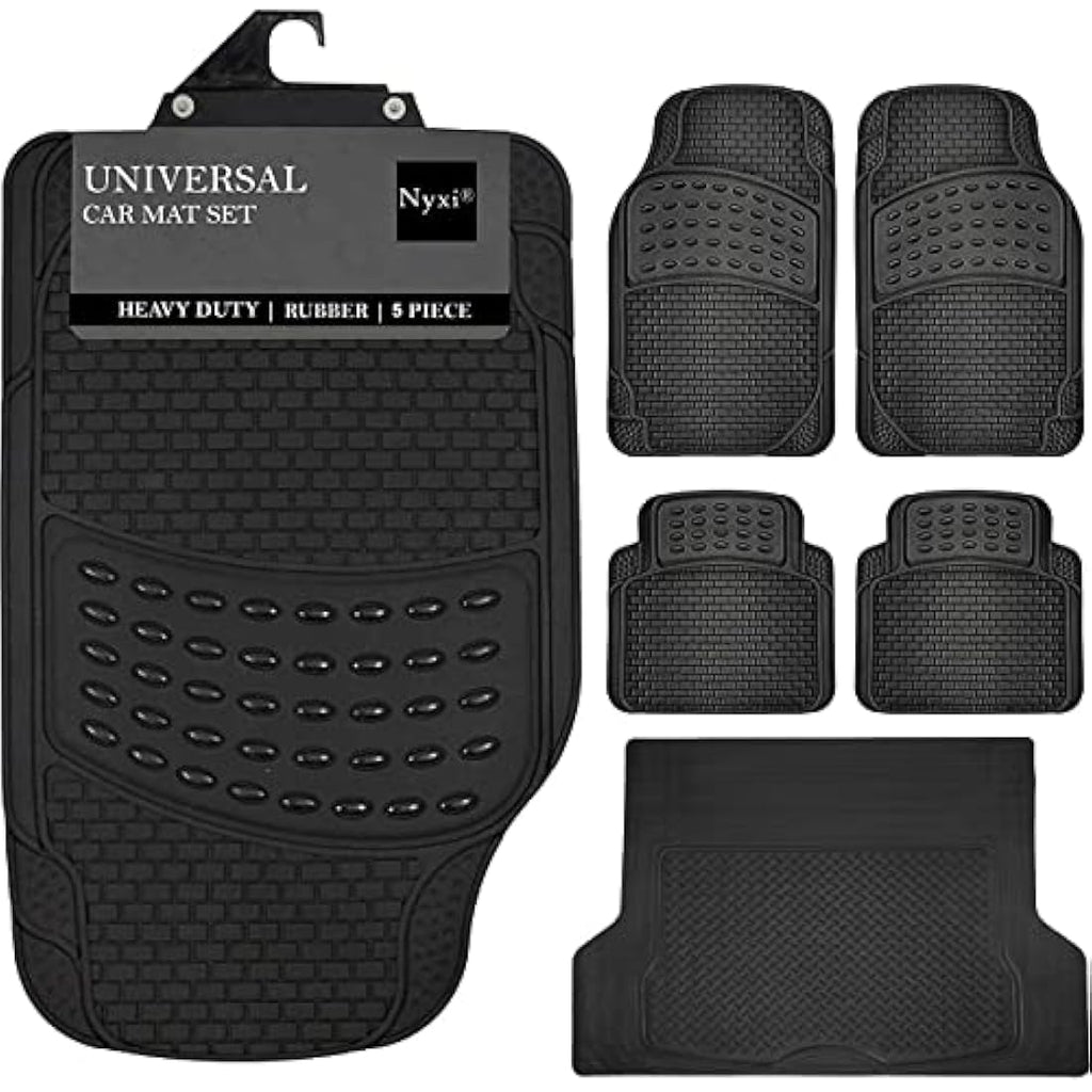 Nyxi 5-Piece Heavy Duty Rubber Car Mats & XL Boot Mat | Universal Fit
