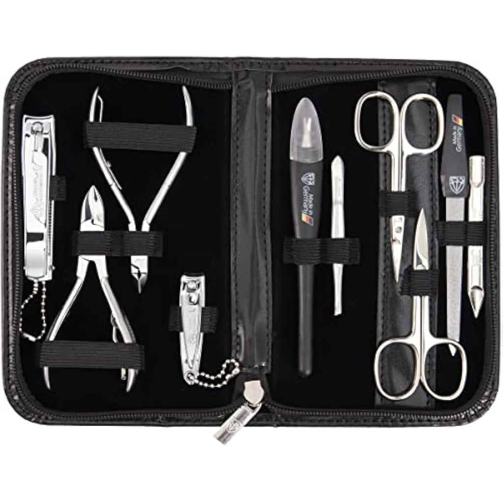 3 Swords Germany 10-Piece Manicure Pedicure Kit | Black Leather Case
