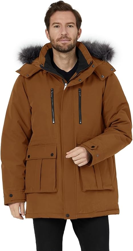 Massive Discounts Men's Long Winter Puffer Parka – Waterproof Brown