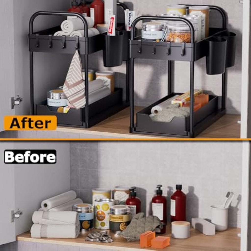 Gemwon 2-Tier Under Sink Organizer | Sliding Kitchen Storage Basket, 2 Pack