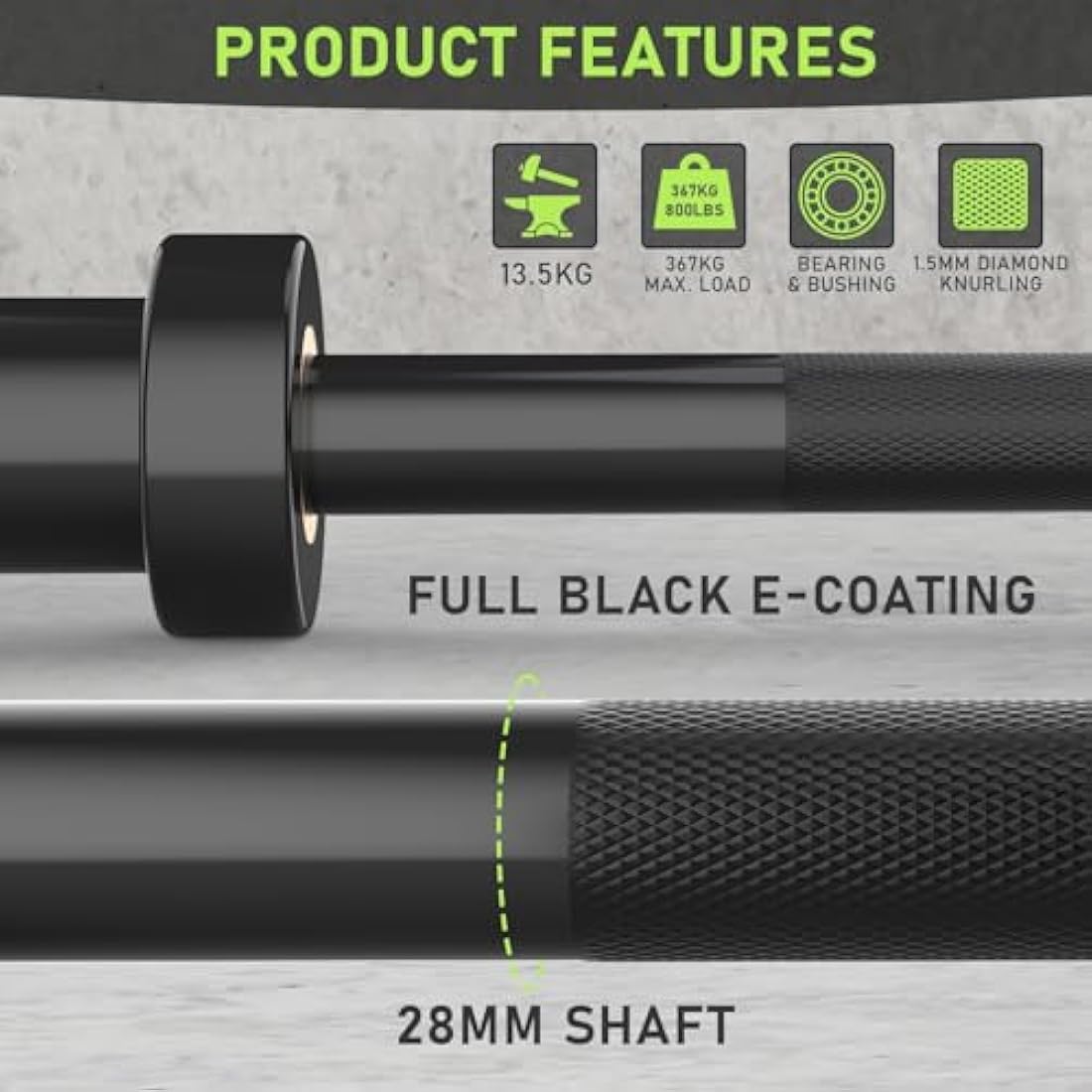 PhysKcal Olympic EZ Curl Bar – 4ft-6ft Steel Barbell for 2" Weight Plates