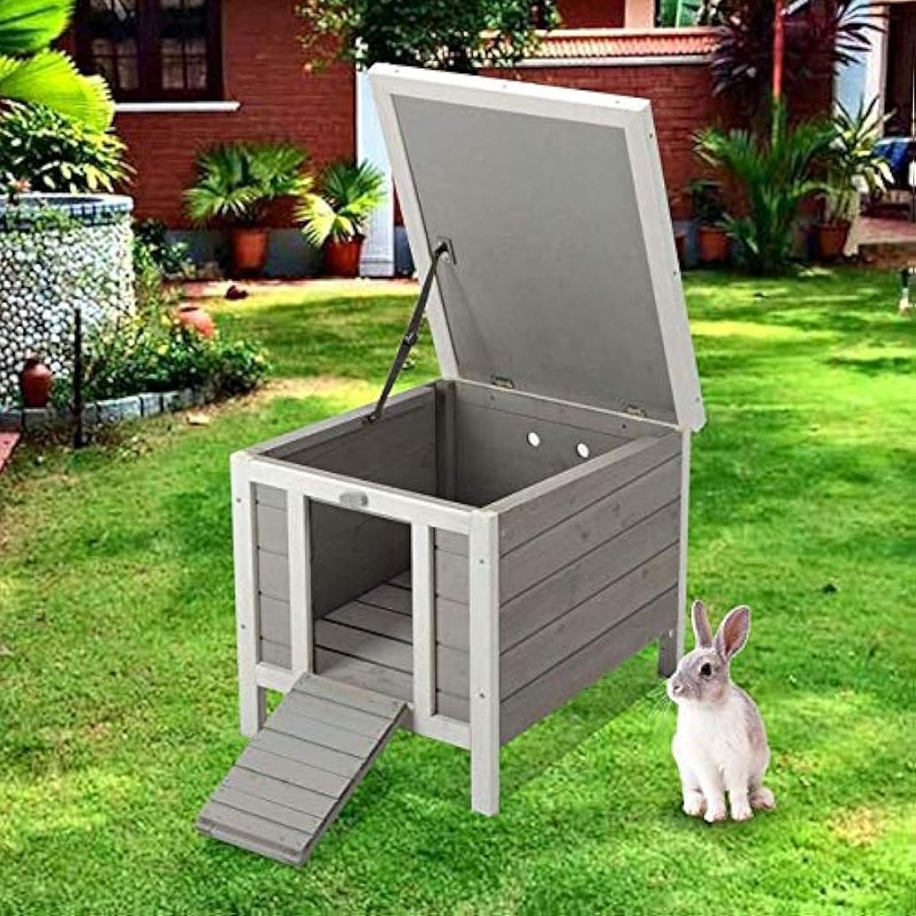 Bunny Business Wooden Rabbit & Guinea Pig Hide House – Grey Weatherproof