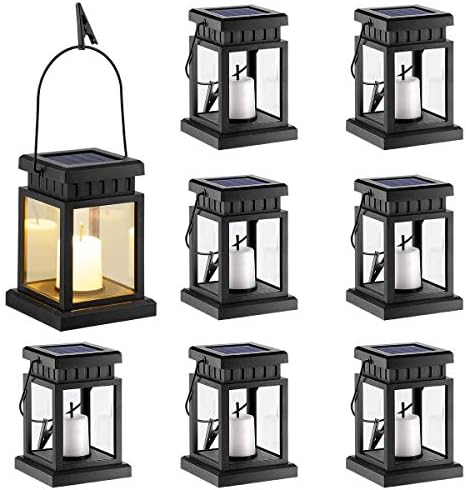 GIGALUMI Solar Hanging Lanterns – 8 Pack Waterproof Outdoor Candle Lights