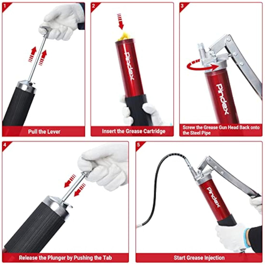 Pindex 8000 PSI Heavy Duty Grease Gun – Professional Pistol Grip Tool