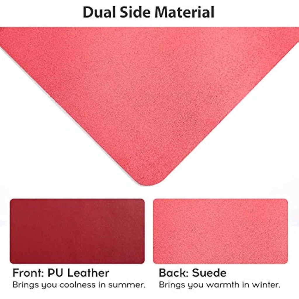 DOBAOJIA PU Leather Desk Pad - Waterproof Mouse Mat, Wine Red, 27.5x13.8"