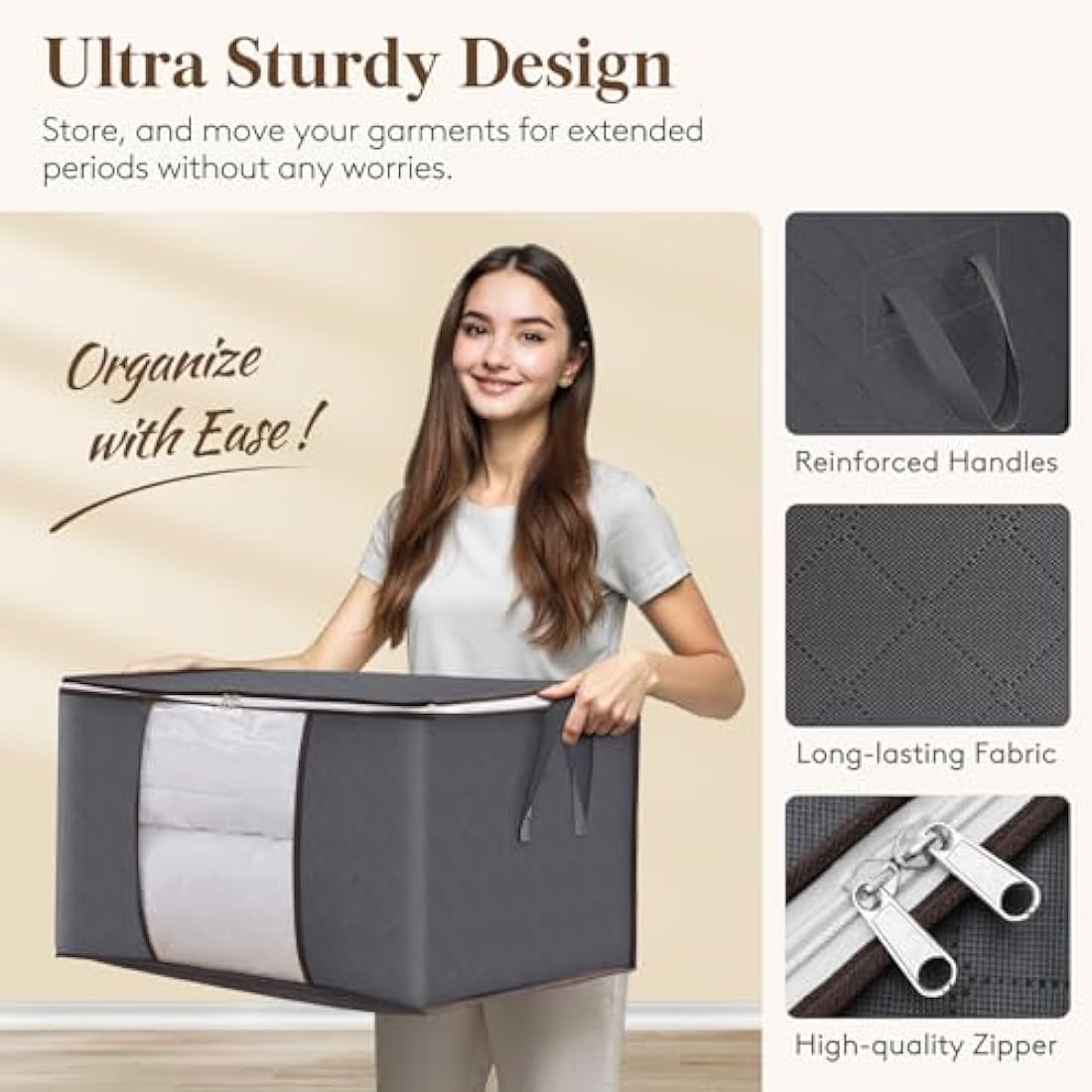 Lifewit 95L Clothes Storage Bags | 6 Pack Large Fabric Organizers, Grey