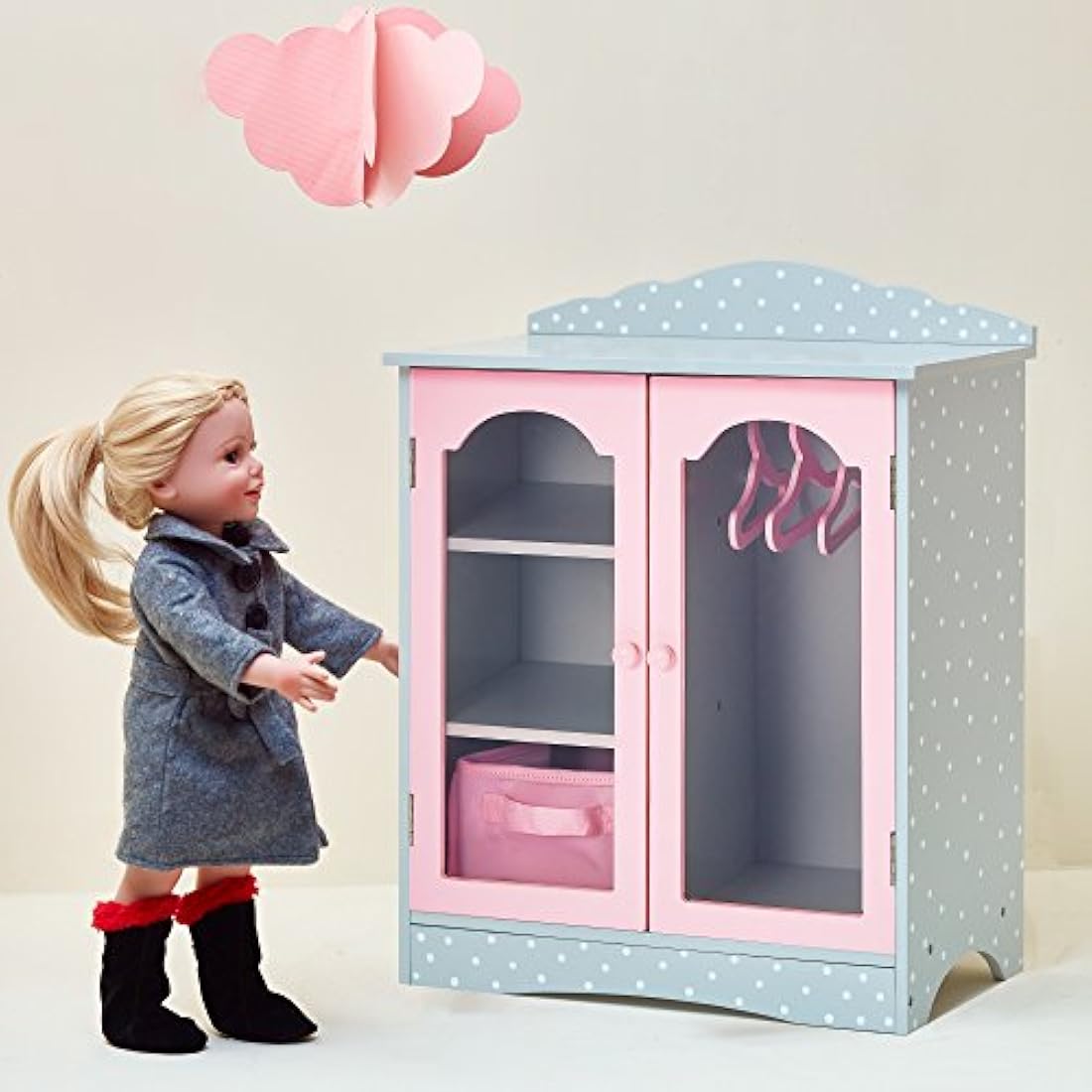Olivia's Little World Wooden Doll Closet for 18" Dolls – Grey/Pink