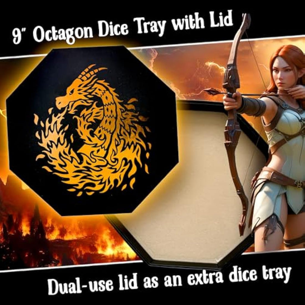 Fantasydice Fire Dragon Octagon Dice Tray with Lid and Staging Area