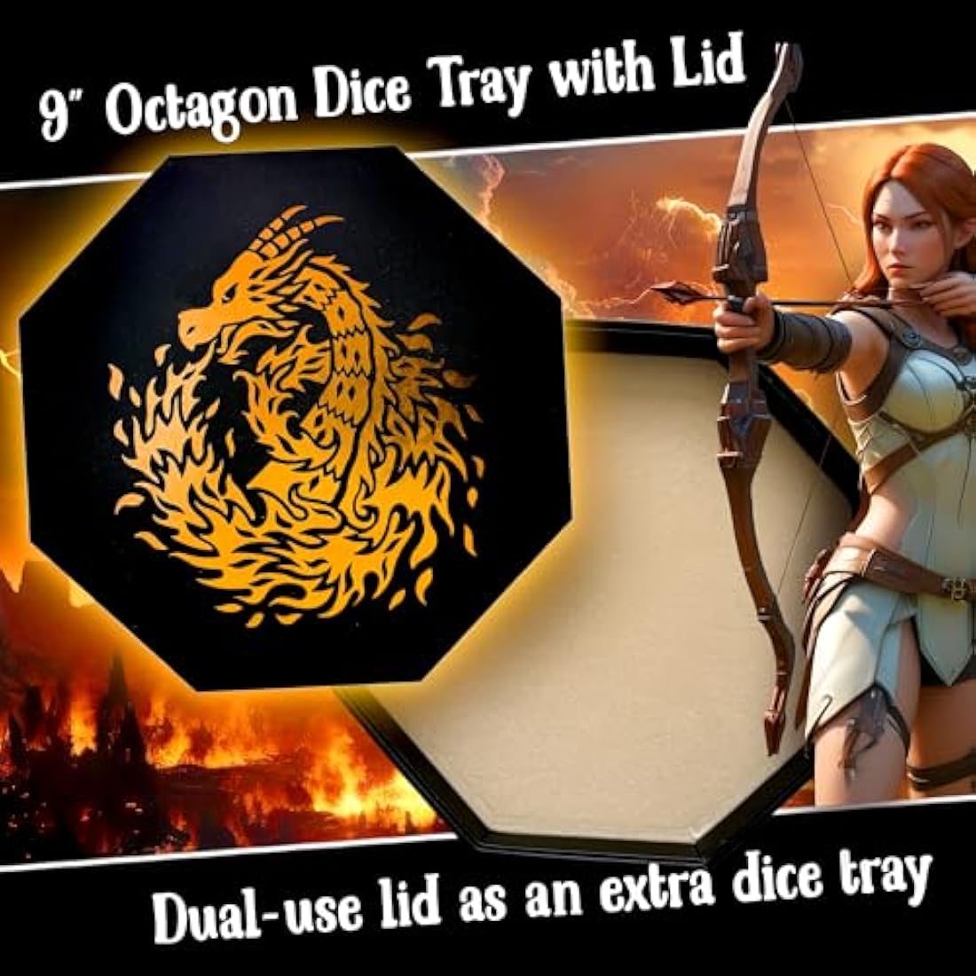 Fantasydice Fire Dragon Octagon Dice Tray with Lid and Staging Area