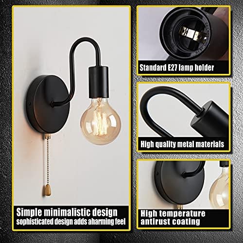 Industrial Wall Sconces | Retro Metal Pull Cord Lamp 2-Pack