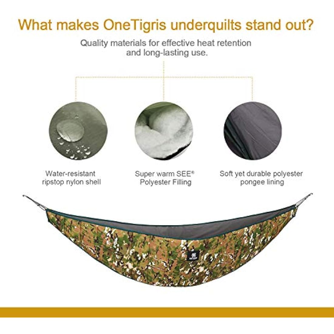 OneTigris HIDEOUT Hammock Underquilt – 4 Season Lightweight Camping Gear
