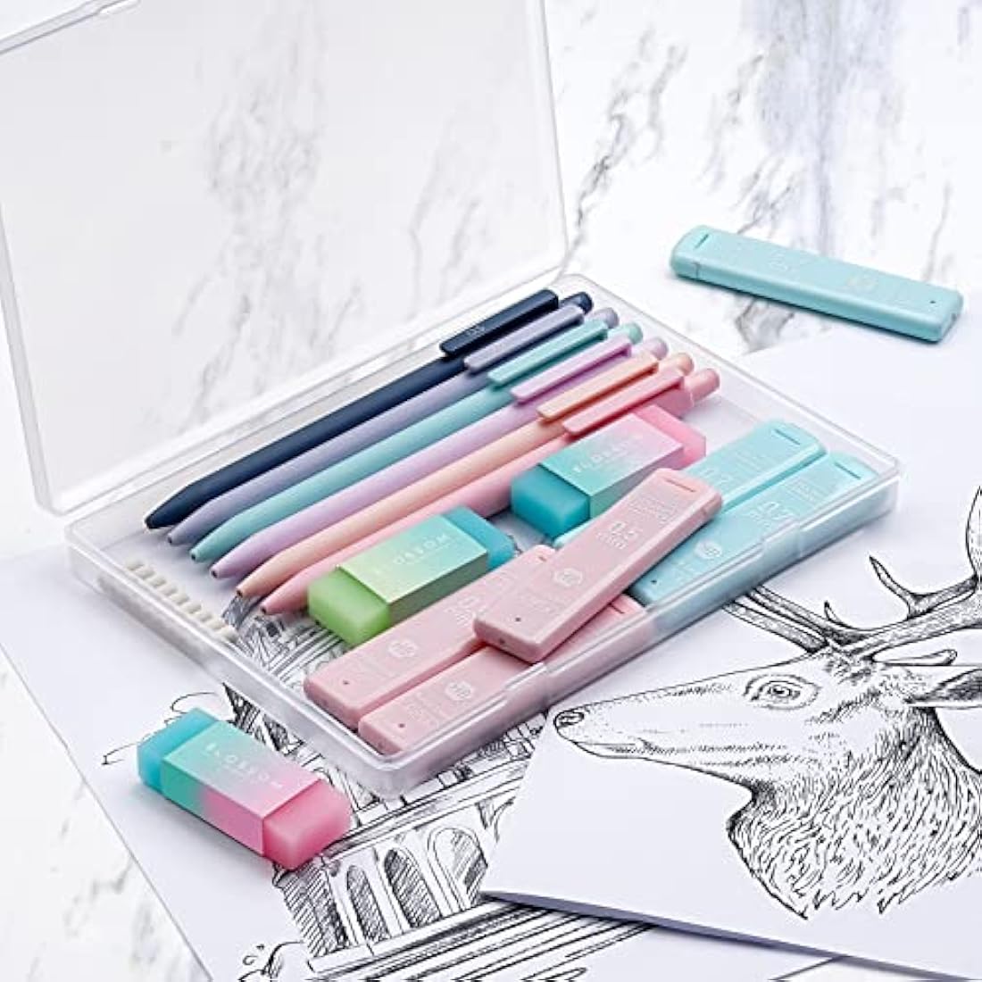 Four Candies Aesthetic Mechanical Pencil Set | 0.5mm & 0.7mm Pastel Stationery