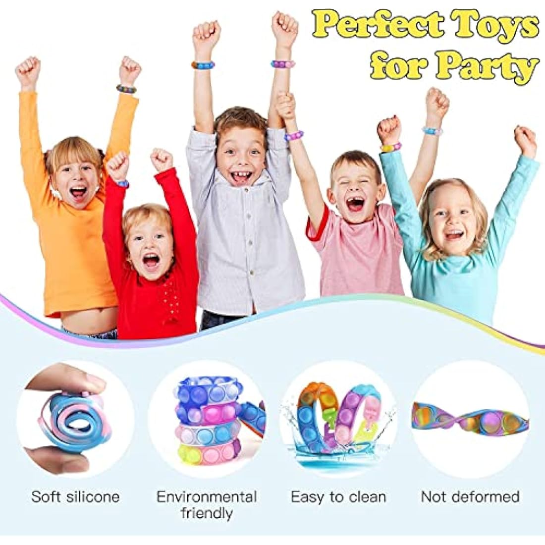 Jolof Store 90Pcs Pop Bracelet Fidget Toys | Silicone Sensory Wristbands
