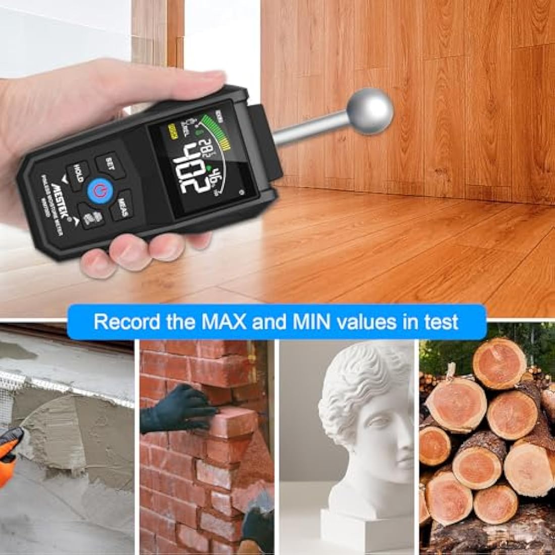 MESTEK 2-in-1 Moisture Meter | Pin & Pinless Damp Detector for Wood and Walls