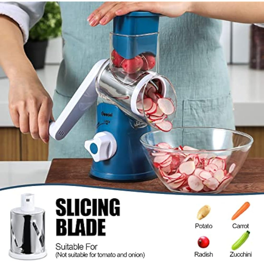 Rotary Cheese Grater – 3-Blade Vegetable Slicer & Shredder