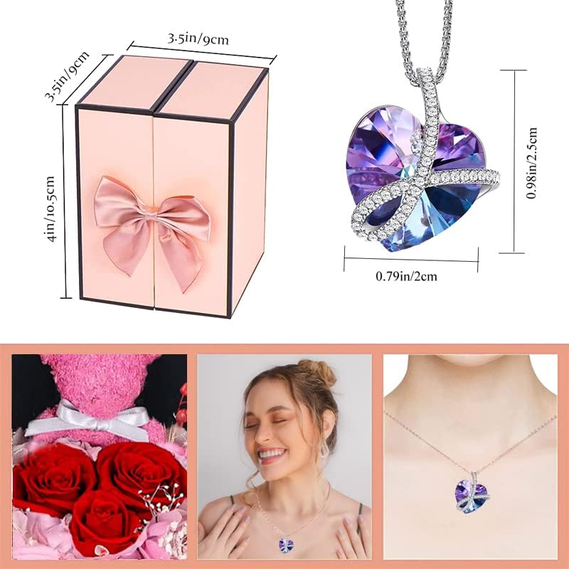Firestyle Preserved Red Rose Moss Bear with Purple Heart Necklace Gift Box