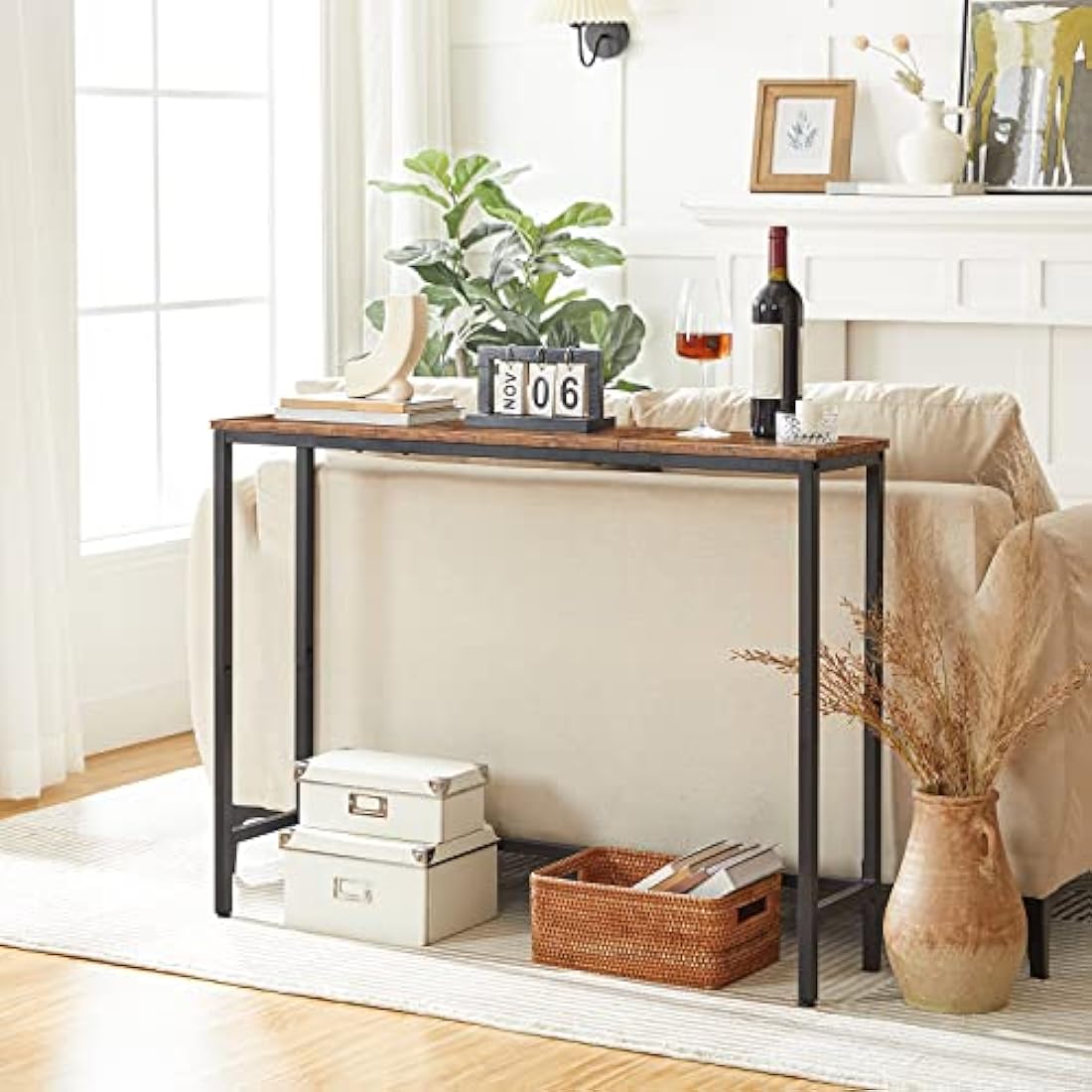 HOOBRO Narrow Console Table – 100cm Slim Industrial Sofa Table