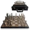 Tribal Warli Art Brass Chess Set with Leather Box - 12x12"