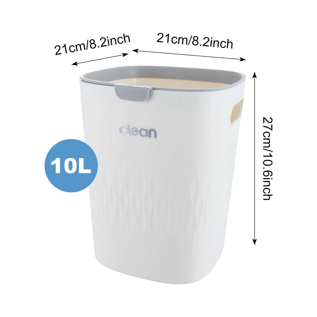 ASelected Trash Bin 10 L Kitchen Trash Can Pressure Rings Design Cream White Square Trash Can For Kitchen,Bathroom Office Living