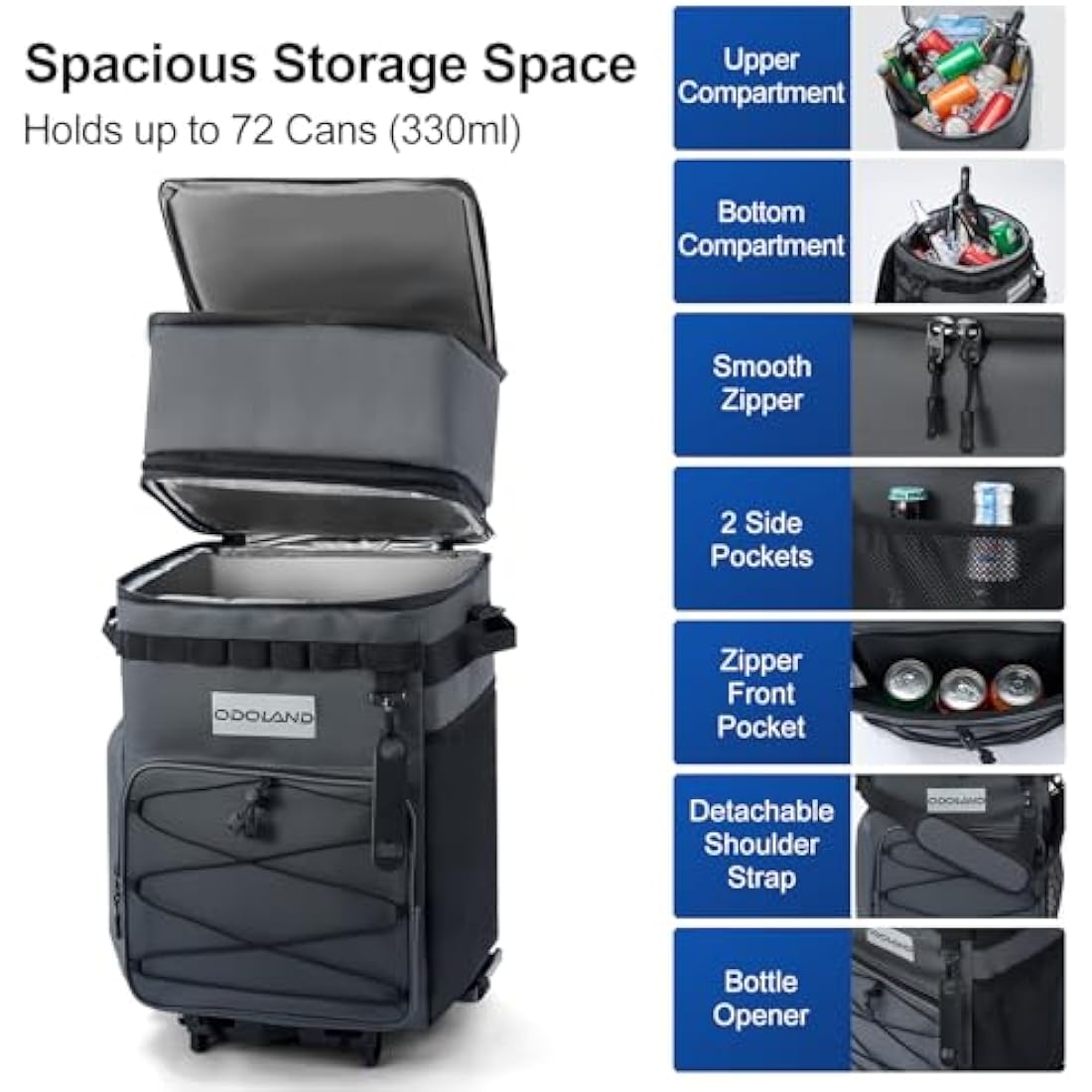 Odoland Rolling Cooler with Wheels | 72-Can Insulated Leakproof Trolley Bag